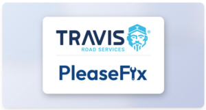 TRAVIS Road Services and PleaseFix partnership logo displayed on a white card with a light grey background